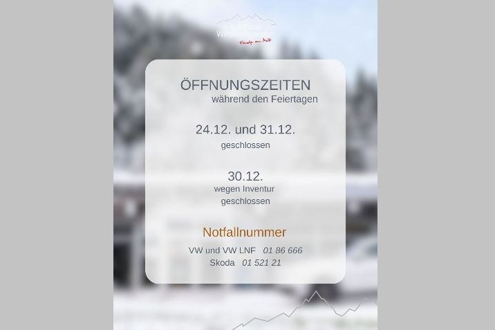 Öffnungszeiten während den Feiertagen